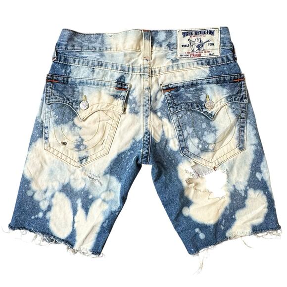 True Religion Y2K Flaps Bleach Dyed Cut Off Distressed Denim Shorts Size 30 Mens - Picture 1 of 11